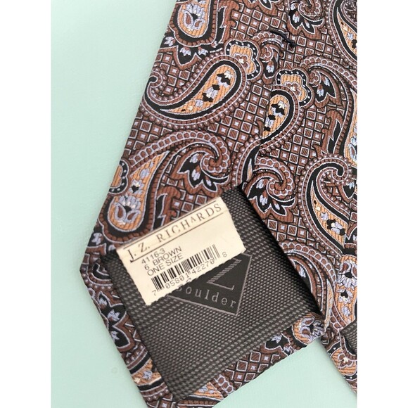 J.Z. Richards Men’s Silk Tie Made In USA Brown Multicolor Paisley New 3.5x60” - Picture 7 of 8